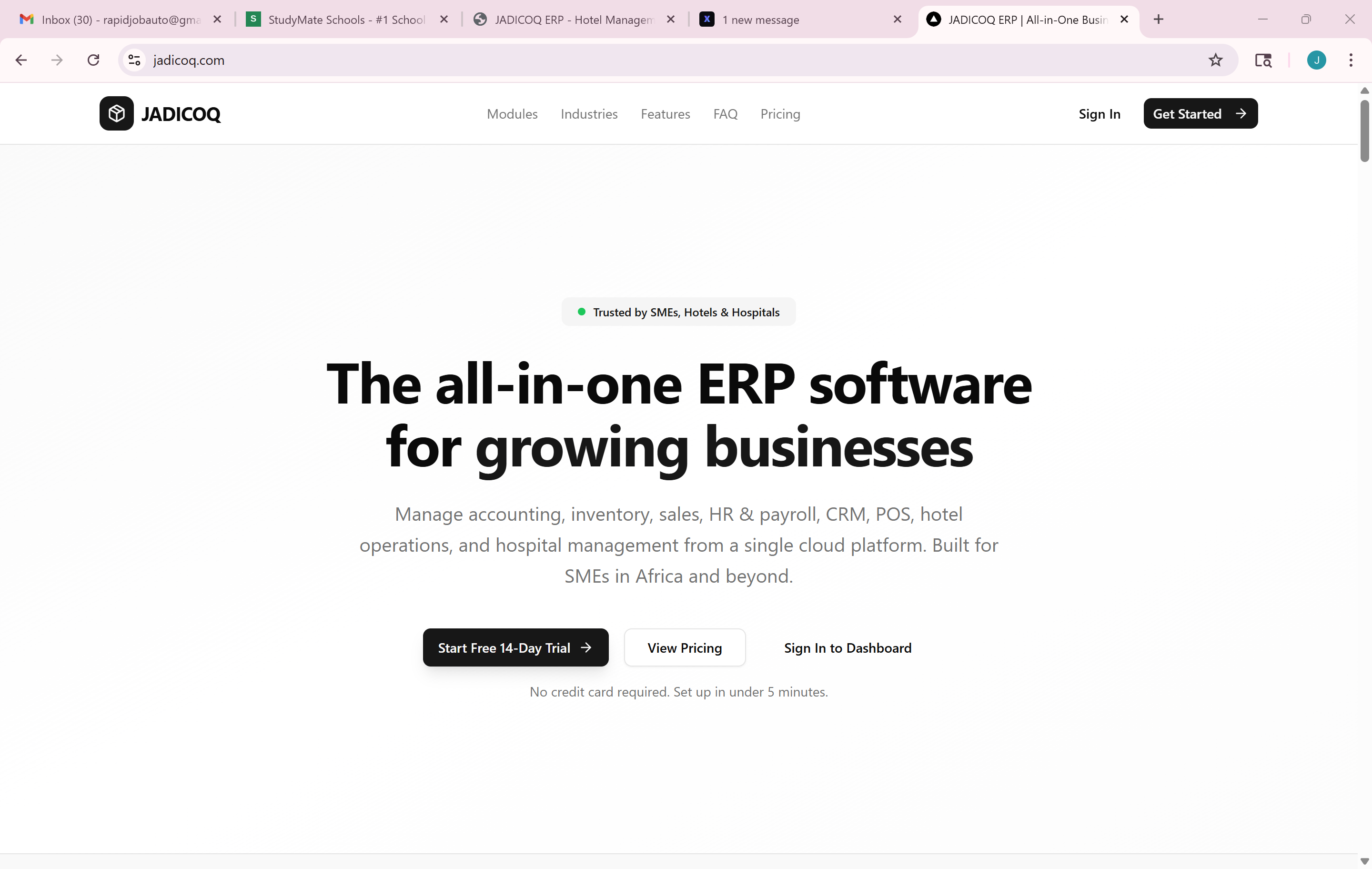 JADICOQ ERP homepage
