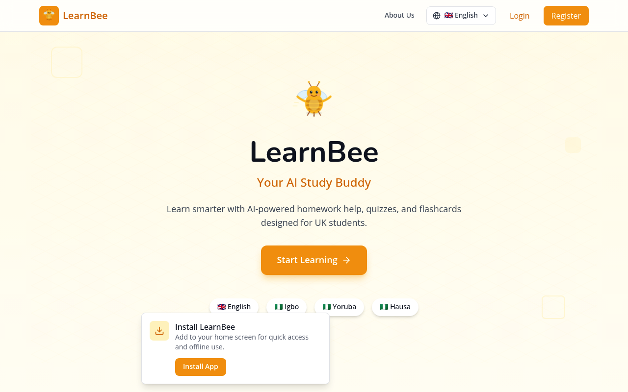 LearnBee homepage
