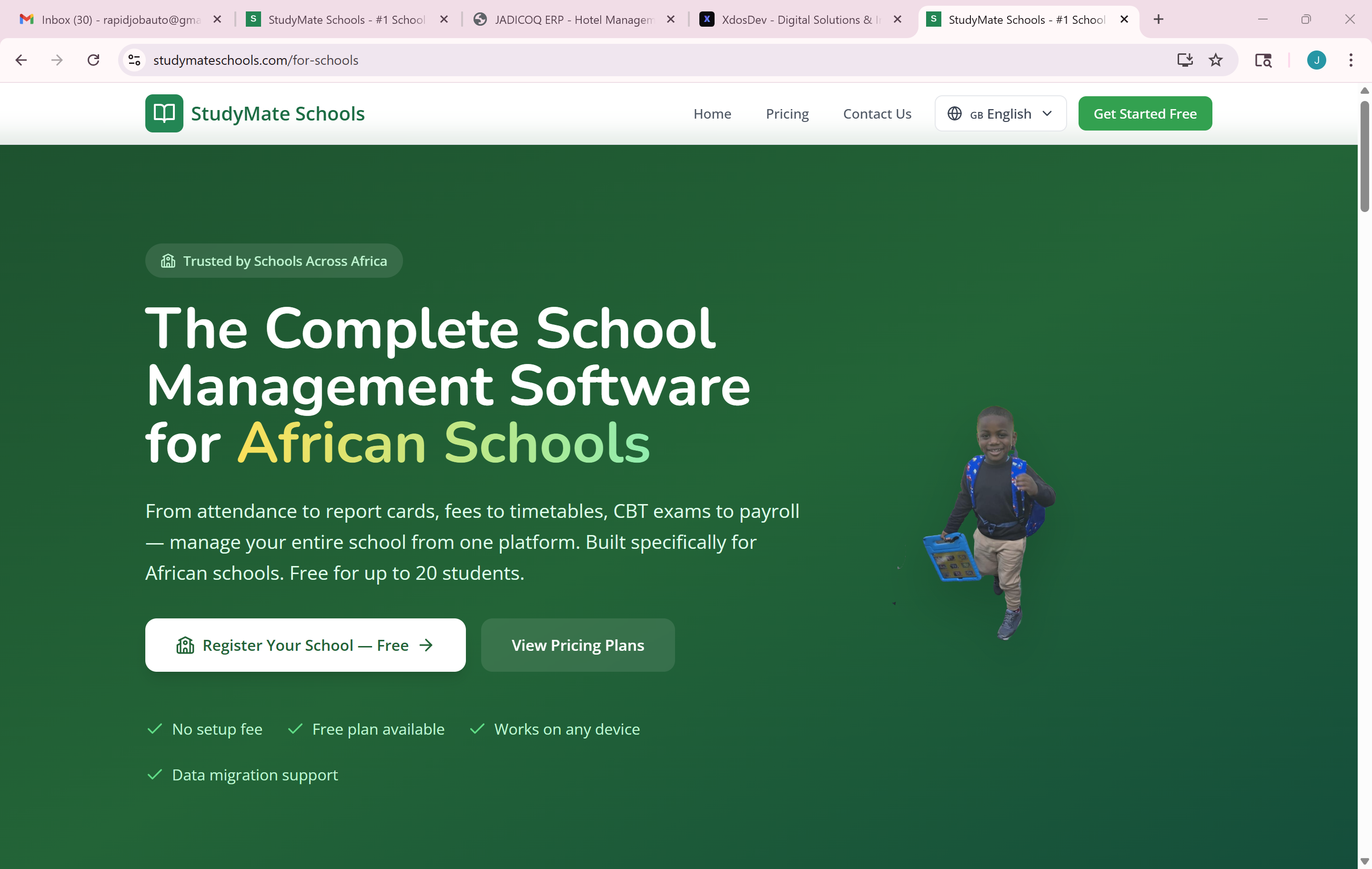 StudyMate Schools homepage